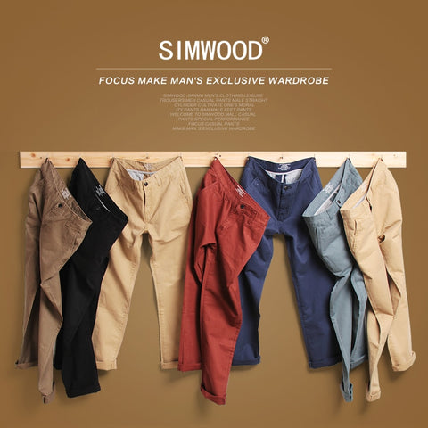 Simwood Brand Spring Summer New Fashion 2020 Slim Straight Men Casual Pants 100% Pure Cotton Man Trousers Plus Size  KX6033